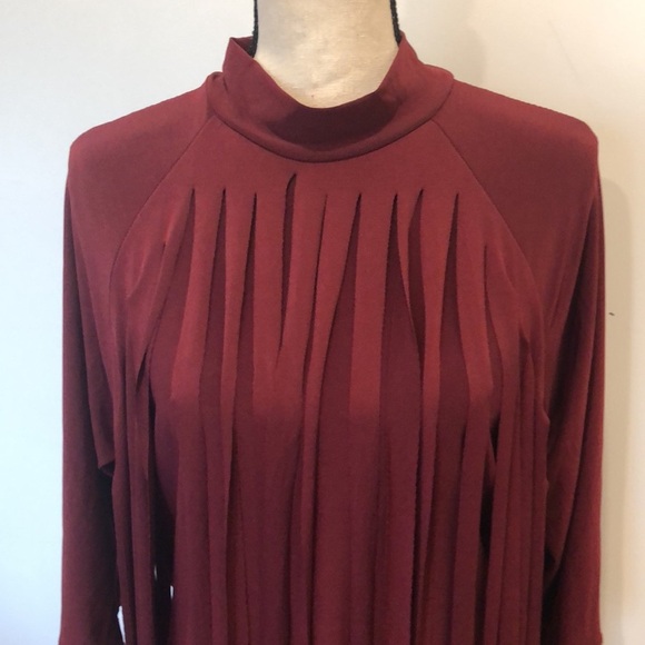 Touch Me burgundy red tassel  shirt 3/4 sleeves back closure SZ 1X - Picture 3 of 11